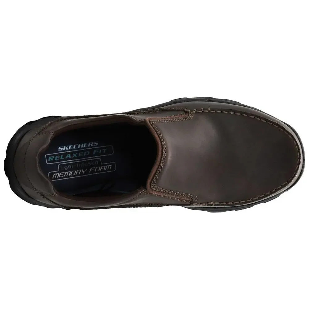 SKECHERS Relaxed Fit Men’s Dark Brown Leather Slip-On Loafers Memory Foam US 9.5
